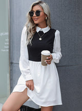 Long Sleeve Lapel Stitching Shirt Dress