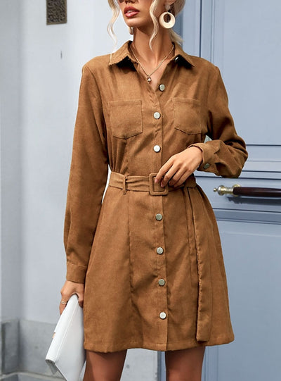 Autumn and Winter Long Sleeve Shirt Corduroy Dress