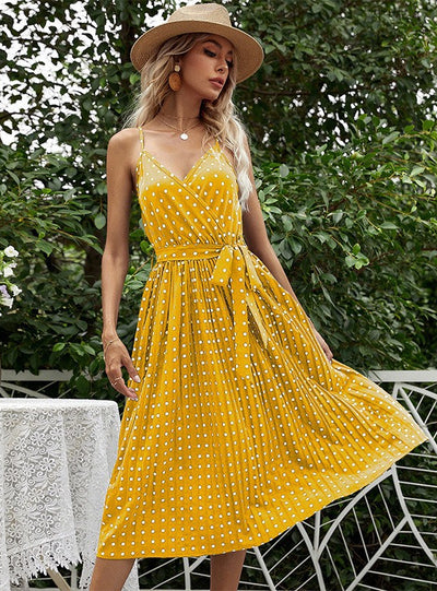 Long Wave Sling Pleated Dress