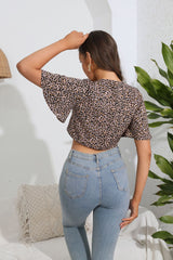 Leopard Print Short Sleeve Shirt Top