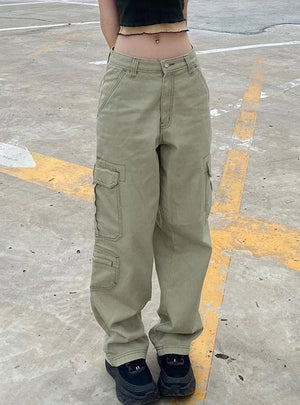 Waist Slim Retro Pocket Tooling Casual Pants