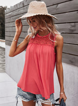 Spliced Sleeveless Lace Long T-shirt