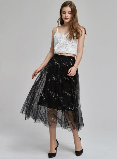 Star Mesh Skirt Mid-length Tulle Skirt