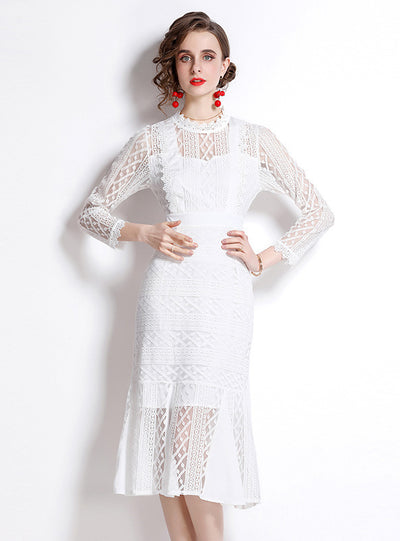 White Lace Crochet Fishtail Dress