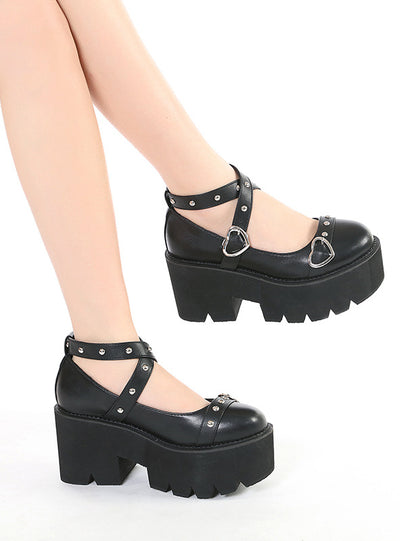 Buckle Heart-shaped Rivet Platform Shoes