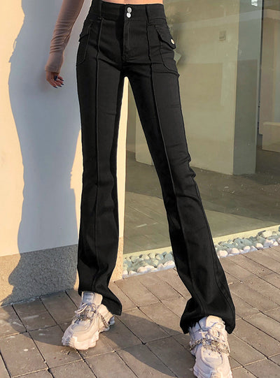 Low Waist Pocket Retro Slim Pants