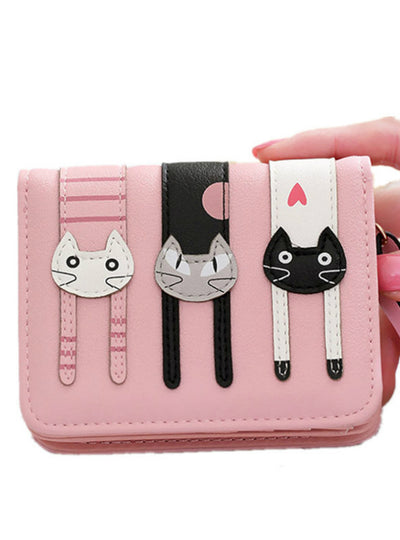 Women Cute PU Leather Hasp Cartoon Cat 