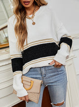 Contrast Pullover Split Striped Sweater