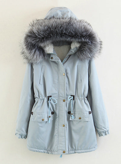 Long Cotton-padded Jacket Heavy Fur Collar Hat