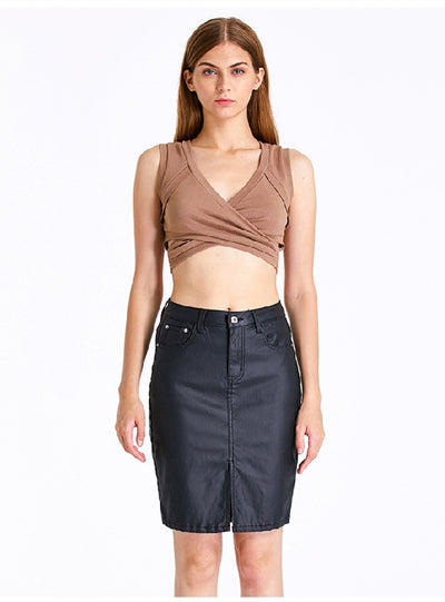 PU Black Split Hip Skirt