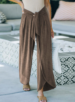 Loose Belt Tied Wide Leg Pants Trousers