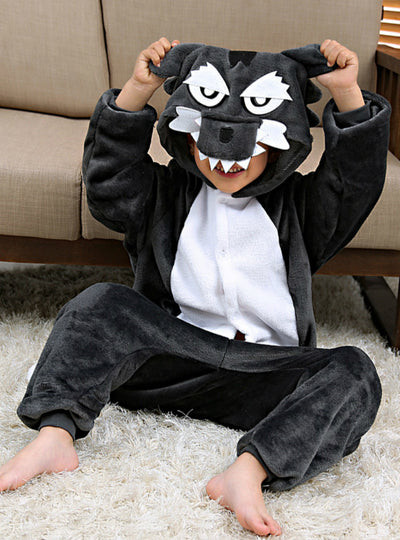 Cartoon Animals Of Children's Big Wolf Conjoined Pajamas