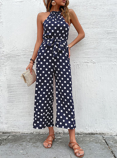 Loose-necked Wide-leg Polka-dot Jumpsuit