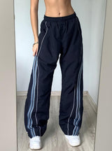 Striped Loose Elastic Waist Sports Pant