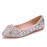 Colored Rhinestone Bow Pointed Shoes