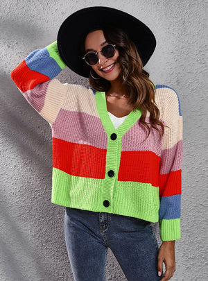 Contrast Striped Patchwork Loose Coat