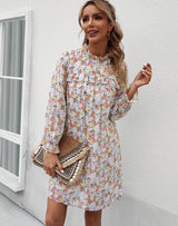 High Neck Temperament Chiffon Printed Dress