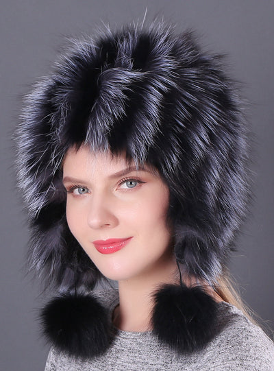 Women Fox Fur Hat Fur Ball