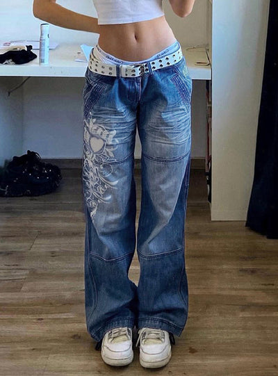 Irregular Printed Low Waist Jeans