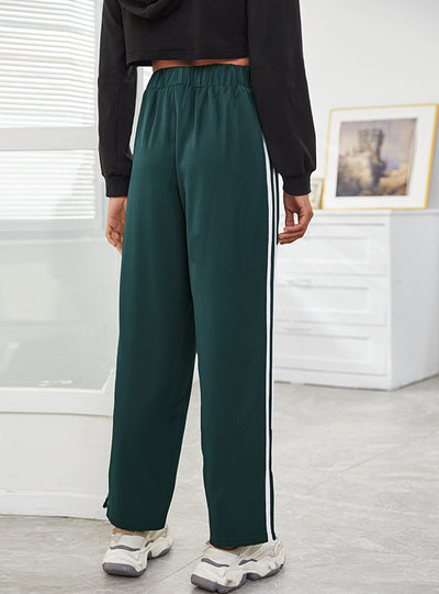 High-waist Loose Spliced Split Sports Pants