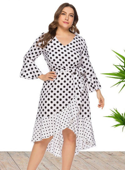 V-neck Ruffled Polka Dot Dress