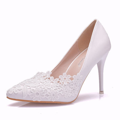 White Lace Flower Wedding Shoes