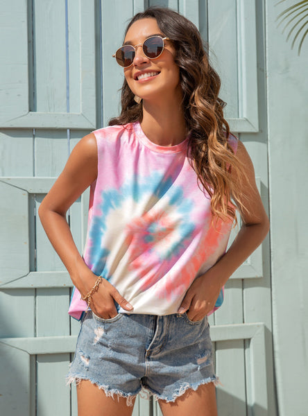 Round Neck Tie-dyed Gradually Printed Vest