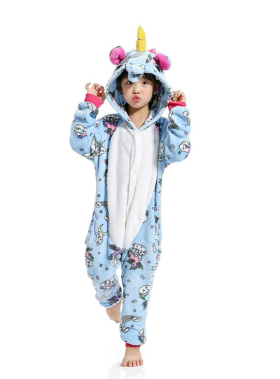 Light Blue Print Fly Unicorn Kigurumi Child Kid Animal