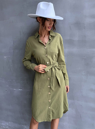 Women Long Sleeve Lapel Skirt dress