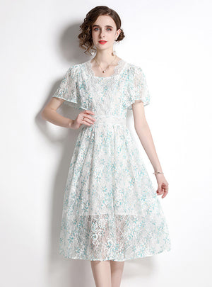 Women Printed Beaded Lace Dress