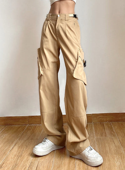 Fastening Splicing Elastic Waist Straight Pants