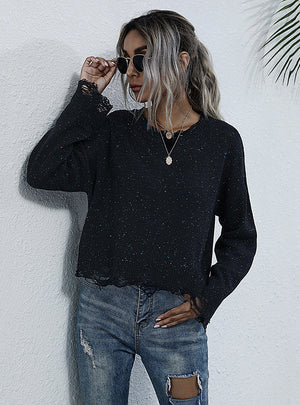 Loose Round Neck Colored Dot Knitted Sweater