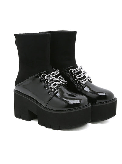 Zipper Thick-soled Spliced Metal Velvet Booties