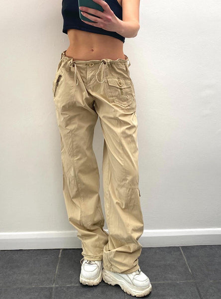 Elastic Waist Trousers Button Pockets Pant