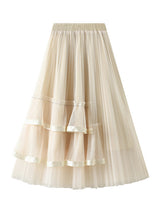 Lotus Leaf Gauze Pleats Skirt