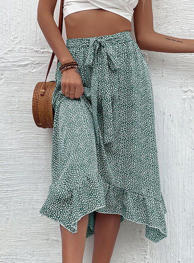 Fluffy Printed Irregular Pleated Skirt