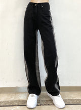 Color High Waist Wide Leg Denim Pants