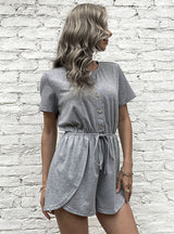 Loose Short Sleeve Drawstring Jumpsuit