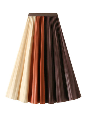 Two-color Pleated Slim Long Skirt