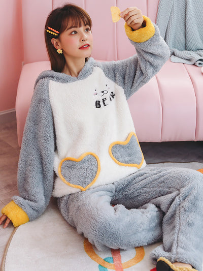 Women Gray Heart Bear Cute Cartoon Flannel