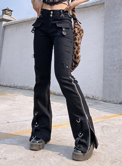 Metal Zipper Decorated High Waist Street Pants