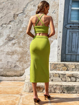 Sexy Backless Openwork Slit Dress