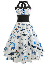 Butterfly Priny Halter Vintage Dress