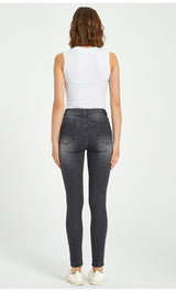 Slim-fit Grey Small Elastic Feet Denim Trousers