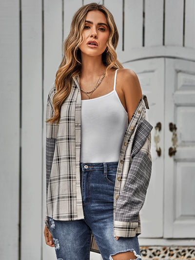 Single-breasted Plaid Stitching Shirt Girl