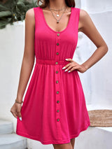 Solid Color Sleeveless Vest Button Round Neck Dress