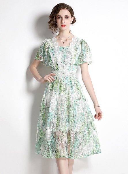 Women Printed Lace Fashion Dress