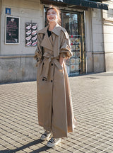 Women's Trench Coat Double-Breasted Belted Lady Cloak