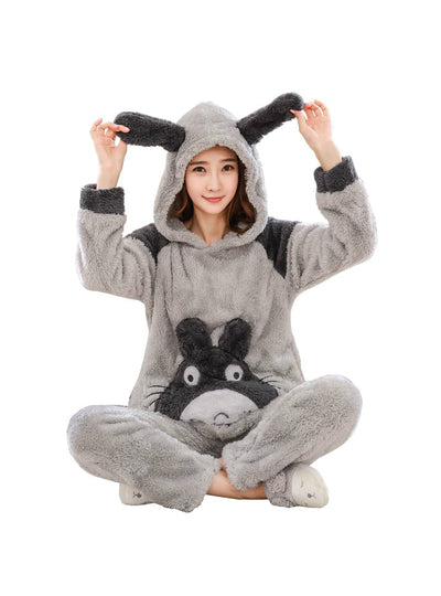 Totoro Couple Pajama Sets Animal Warm Sleepwear 