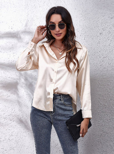 Satin Silk-like Long Sleeve Shirt